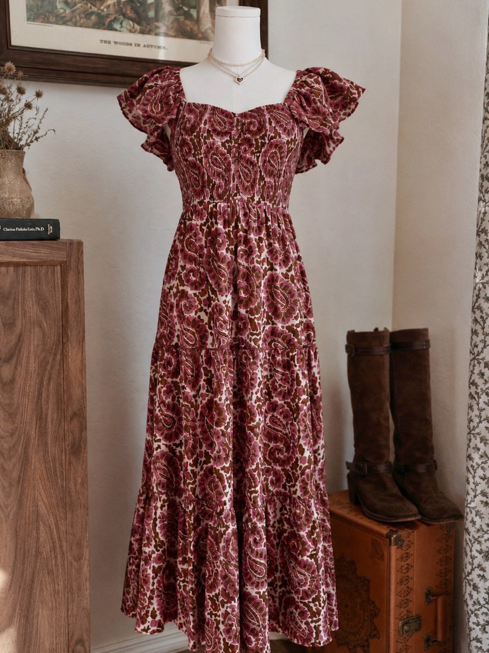 Cleobella Organic Cotton Paisley Zahara Smocked Midi Dress XS NWT Boho